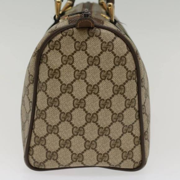 GUCCI GG Canvas Web Sherry Line Boston Bag PVC Leather Beige Green Auth ki3376 - Picture 4 of 16